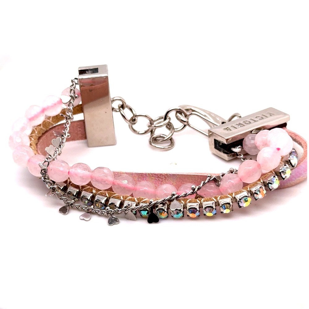 Victoria Emerson Pink Rose Quartz AB Crystal Heart Charm Wrap Bracelet